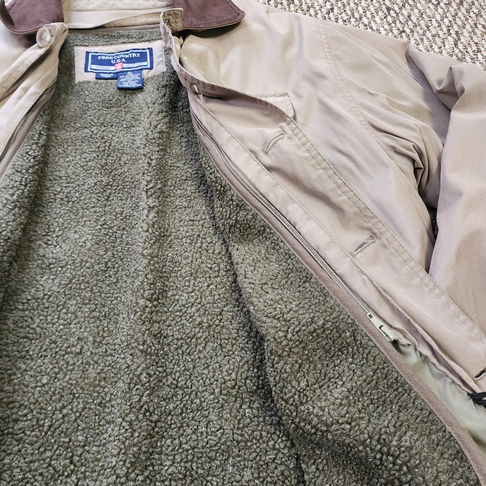 Free Country Mens Vintage Sherpa Lined Barn Jacket Size XL Tan Canvas Chore Coat - Picture 5 of 11